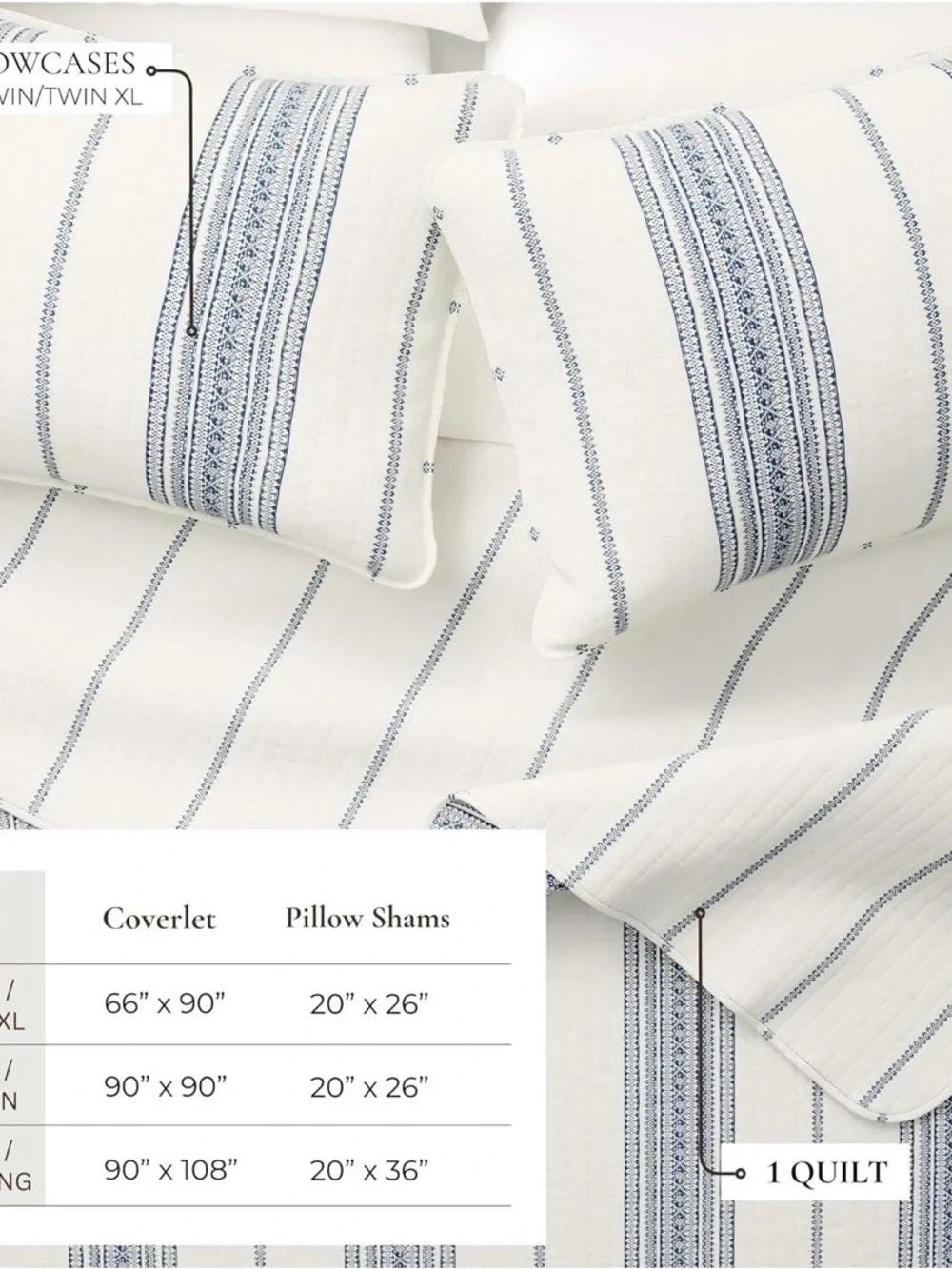 Striped Blue and White Quilt Set - Home Bedding